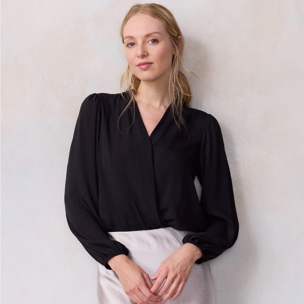 LC Lauren Conrad Wrap Front Bodysuit Black X-Large - New With Tags Dress Work